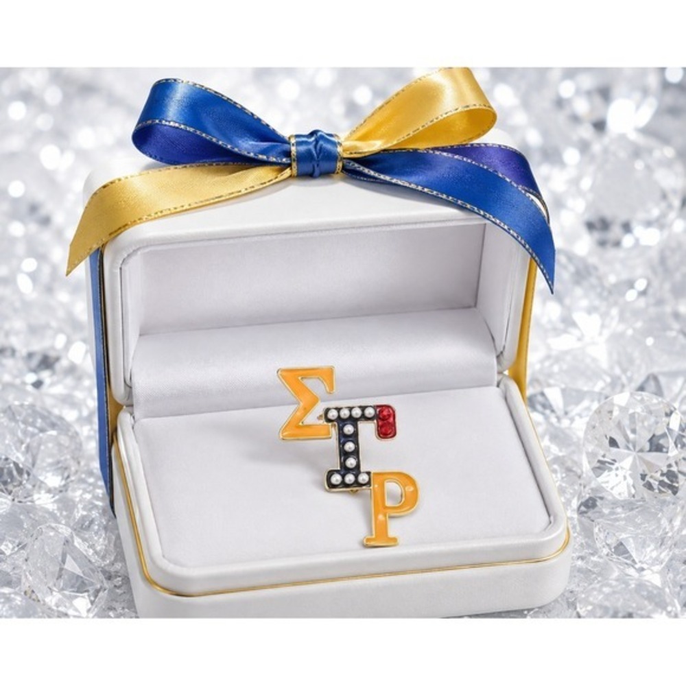 Sigma Gamma Rho‎ SGRho Sorority Greek Letter Pearl Crystal Enamel Lapel Pin Gold